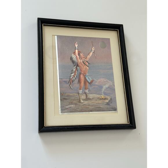 Unknown Other - Native American Indian 1989 signed by M. Caroselli 8x6 Framed Home Decor Collect